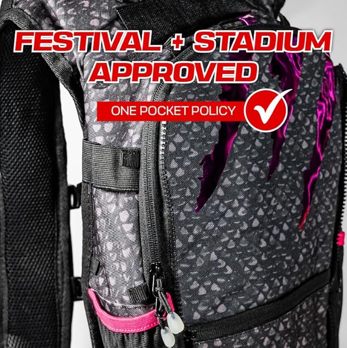 RAVERUNNER® Dino Festival Water Backpack - Dual Chamber Hydration - 3L Insulated Water Backpack for Raves, Festivals, Hiking, Running - Festival Hydration Pack for Hydration Backpack Rave