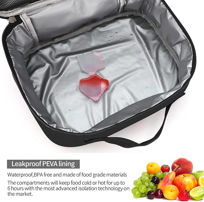 rickyh style Lunch Box with Padded Liner, Spacious Insulated Lunch Bag Durable Thermal Lunch Cooler Pack with Strap for Boys Girls Adults School Sports Beach Picnic Work Camp,2 Pocket (LBhei)