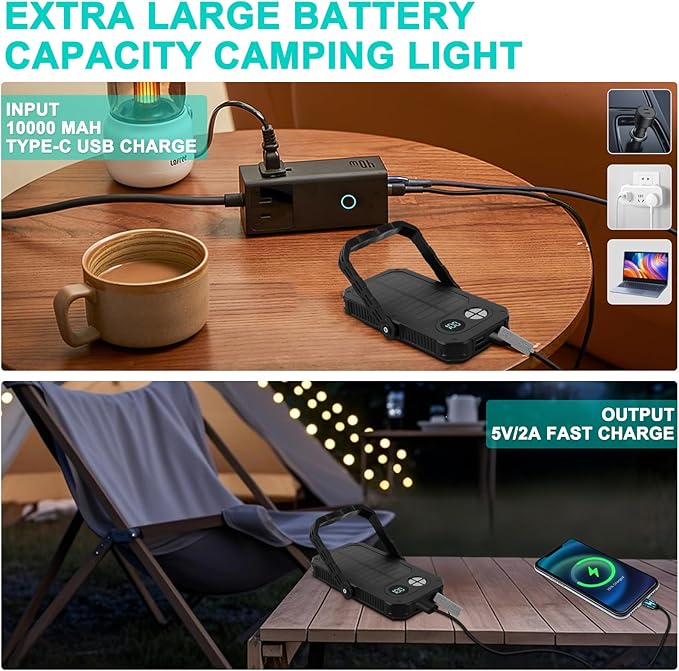 Rechargeable Camping Lantern, 10000 mAh Dimmable Camp Lights with 12 Modes, 4000LM LCD Display Tent Light for Power Outages, Hurricane, Hiking, Fish, Emergency, Home Use