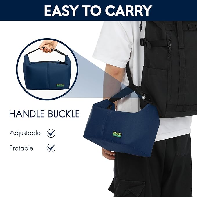 Haimont Small Insulated Lunch Bag, Reusable Thermal Cooler Lunchbox with Adjustable Buckle, Leakproof Practical Lunch Tote Women Men for Beach, Hiking, Business, Navy Blue