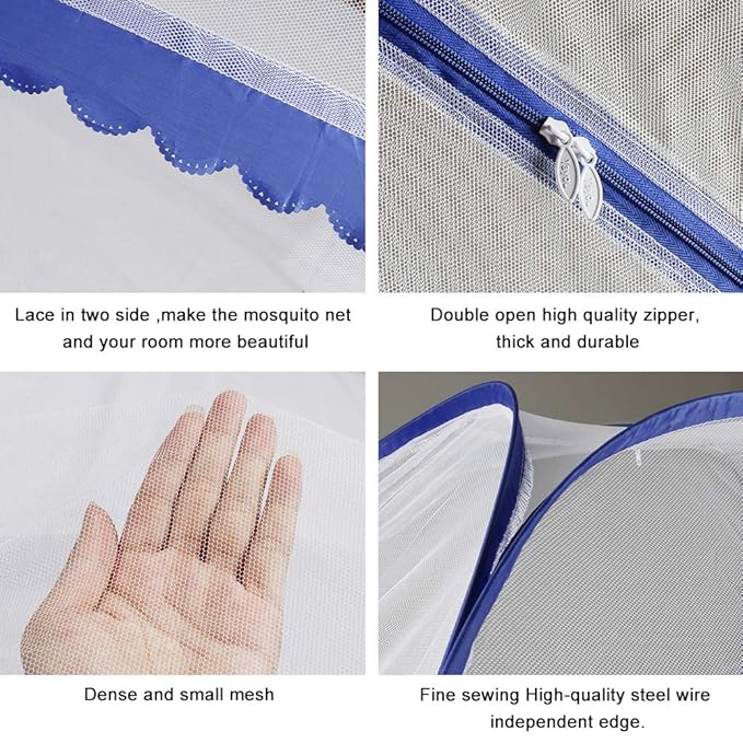 Portable Pop-Up Mosquito Net Tent for Bed Baby Adults Trip, L79 x W71 x H59 inch Large Folding Mosquito Netting with Net Bottom, 2 Entries, Suit for Twin to King Size Bed