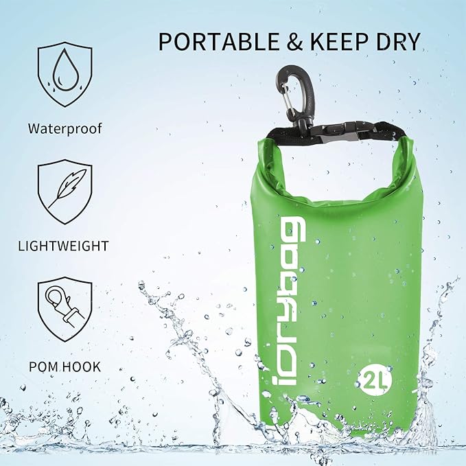 IDRYBAG Clear Dry Bag Waterproof 2L/5L/10L/15L/20L, Small Dry Sack Waterproof Bag for Kayaking