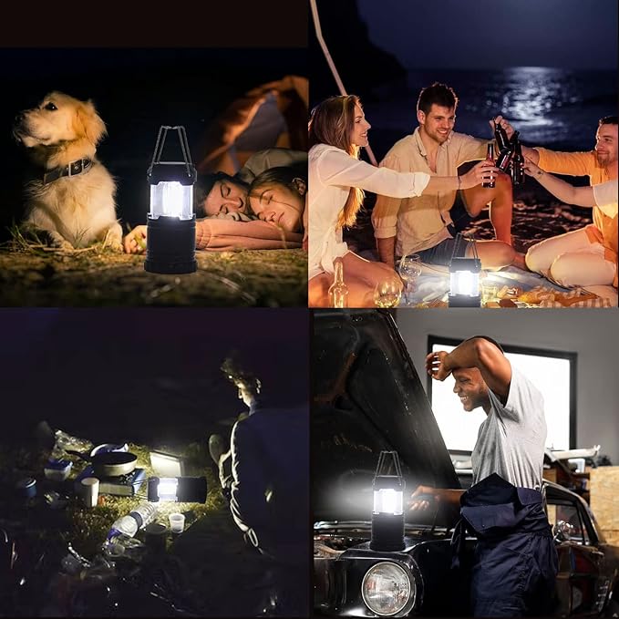 Battery Powered Camping Lantern ( 2 Pack )- Portable COB Hanging Lamp Lights | Waterproof Collapsible Lantern Flashlight for Tent Lights, Power Outages, Hurricane Emergency, Hiking