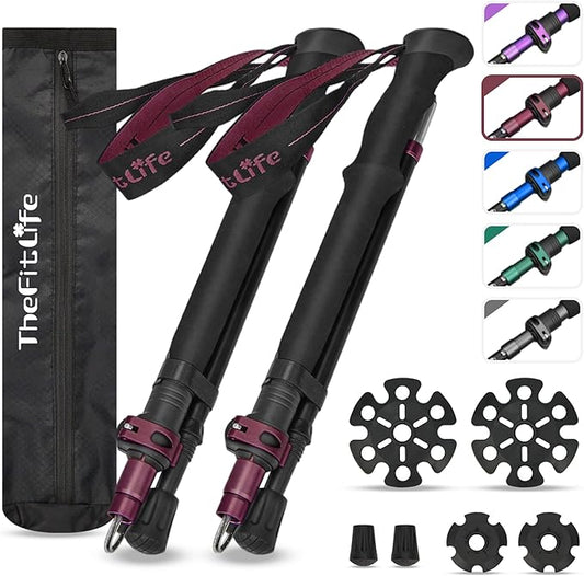 TheFitLife Collapsible Trekking Poles for Hiking – Lightweight Folding Walking Sticks for Men and Women with Extra-Long Foam Handle and Metal Flip Lock