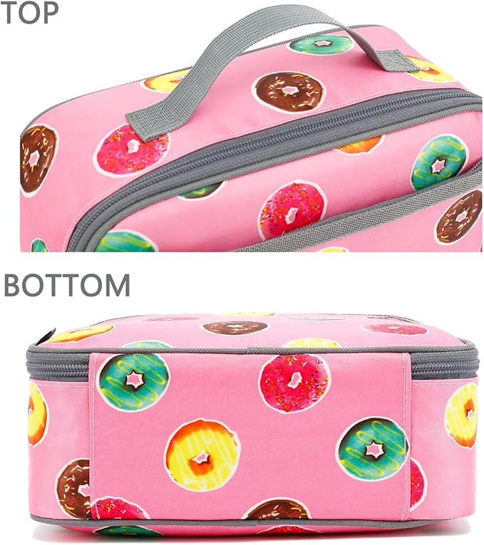 FlowFly Kids Lunch box Insulated Soft Bag Mini Cooler Back to School Thermal Meal Tote Kit for Girls, Boys, Doughnut