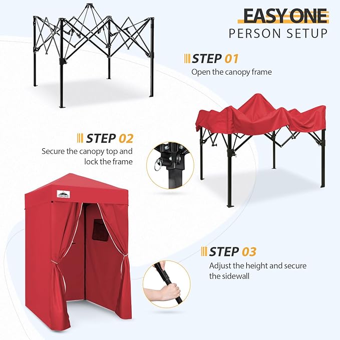 EAGLE PEAK Flex Ultra Compact 4x4 Pop-up Canopy, Sun Shelter, Changing Room, Portable Privacy Canopy Cabana for Pool, Fashion Photoshoots, or Camping, 4x4 ft, Red
