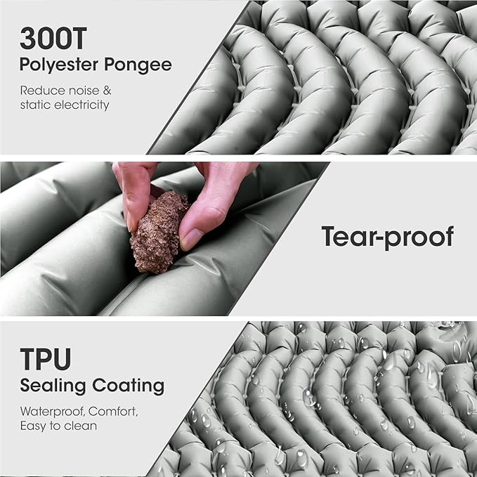 Double Sleeping Pad Self-Inflating 4" Thick for 2 Person Camping - Built-in Foot Pump, Ergonomic Pillow & Ultra-Portable Design for Backpacking, Hiking, Tent Use