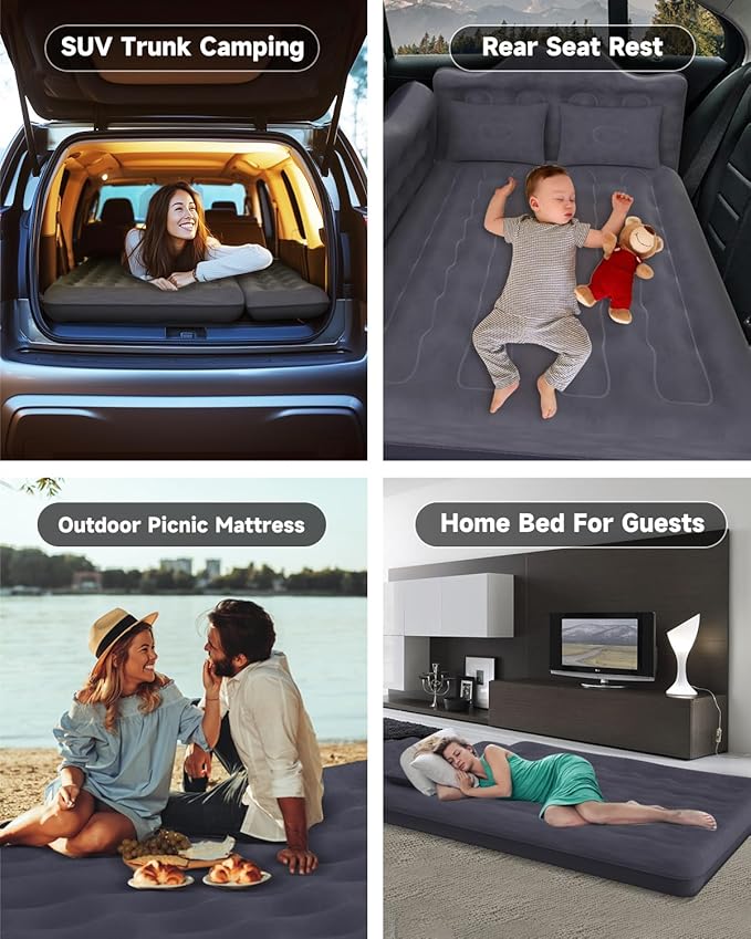 Umbrauto Inflatable Car Mattress Bed: SUV Camping Air Bed for Truck Backseat with Pump & Pillows, Car Sleeping Airbed for Van Back Seat