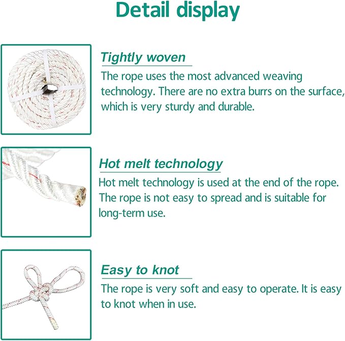 1/2 in 150 FT Braided Rope 4000 LBS Breaking Strength High Force Polyester Arborist Rope Suitable for Swing Camping Tree Work White Red