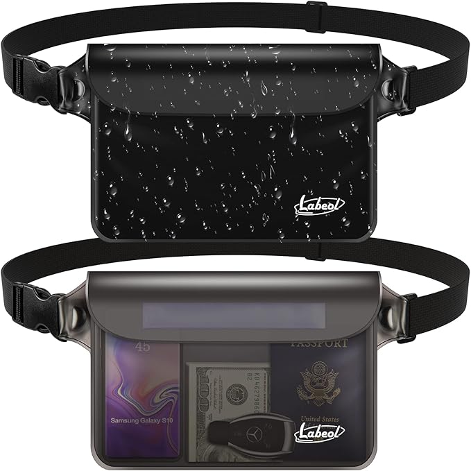 Labeol Waterproof Fanny Pack, 2 PCS Waterproof Pouch with Waist Strap, Fanny Pack to Keep Phone and Valuables Dry for Swimming Kayaking Boating Snorkeling