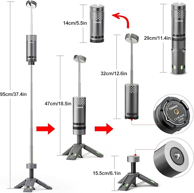Camping Lights Rechargeable, Detachable Camping Lantern with Stand, Telescopic Waterproof Camping Lamp, Magnetic Work Hanging Light, LED Tent Flashlights for Emergency, Power Outages (Gray)