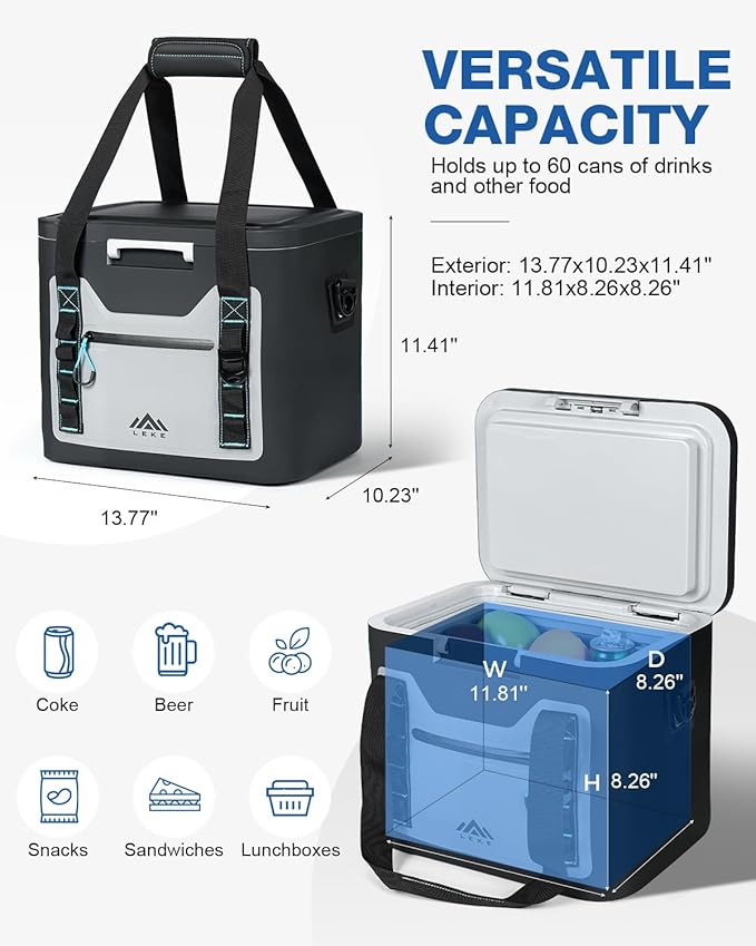 Lekesky Cooler Bag 20 Can, Leakproof Insulated Soft Cooler Backpack, Insulated Bag Portable Ice Chest Box for Beach, Beverage, Travel, Camping, Picnic, Trips, Floating Cooler with Zipper