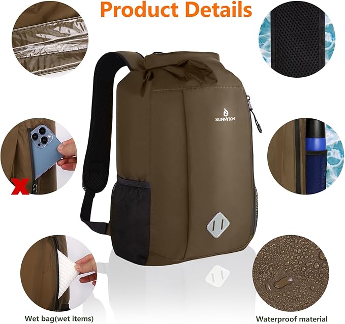 Dry Bag Backpack, 20 L Dry Bag Waterproof with Waist Pouch and Phone Case,Dry bag for kayaking,Marine dry bag for Kayaking, Beach, Rafting, Boating, Hiking, Camping and Fishing (Coffee)