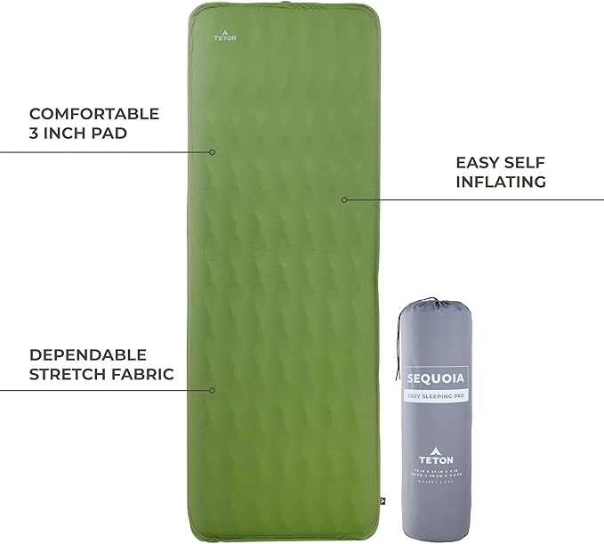 Teton Self Inflating Sleeping Pad, Inflatable Camping Sleeping Pads, Compact Mat for Camping, Backpacking, and Hiking.
