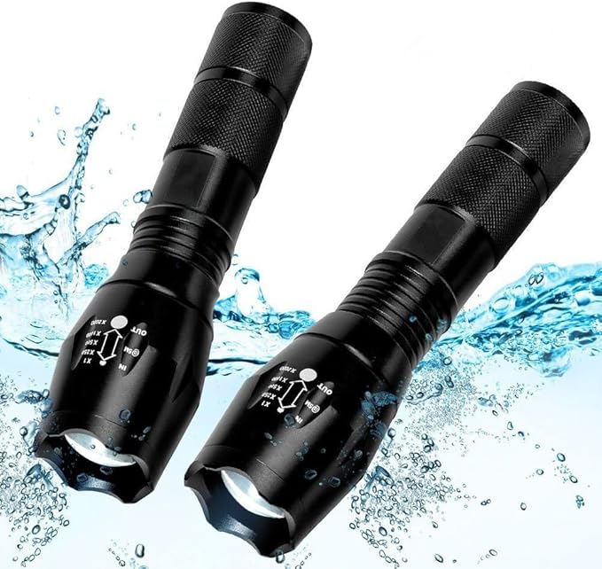 2 Pack Tactical Flashlights Torch, Military Grade 5 Modes High Lumens Led Waterproof Handheld Flashlight for Camping Biking Hiking Outdoor Home Emergency, Camping Essentials Gear