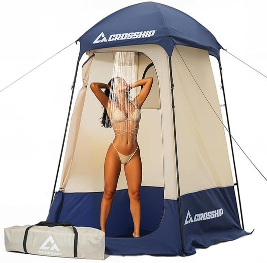 Camping Shower Tent - Outdoor Privacy Tent with Solar Shower Bag - 84.6" H*60" W Privacy Shelter for Outdoor Bathroom, Changing Room & Fishing, UV Resistant&Waterproof Camping Bathroom