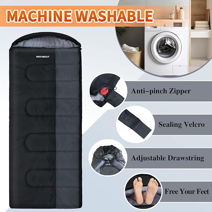 XL 10 Degree Sleeping Bags Waterproof for Adults 350GSM Machine Washable with Compression Sack for 3-4 Season Camping Outdoor