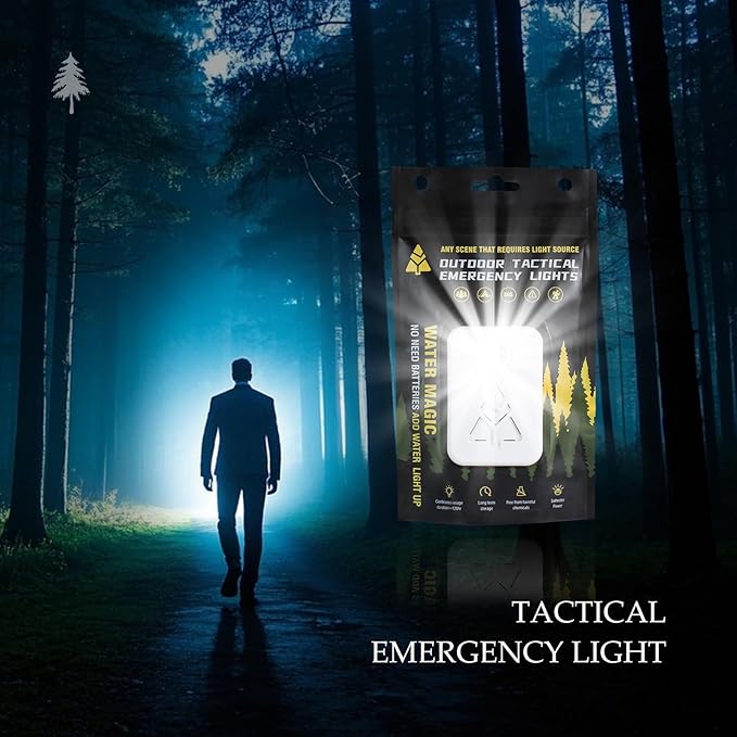 Emergency Tactical Light – No Battery, Water Activated, 120H Runtime, Reusable Salt-Powered LED Lantern for Camping, Survival, Disaster, Can Use Urine or Seawater
