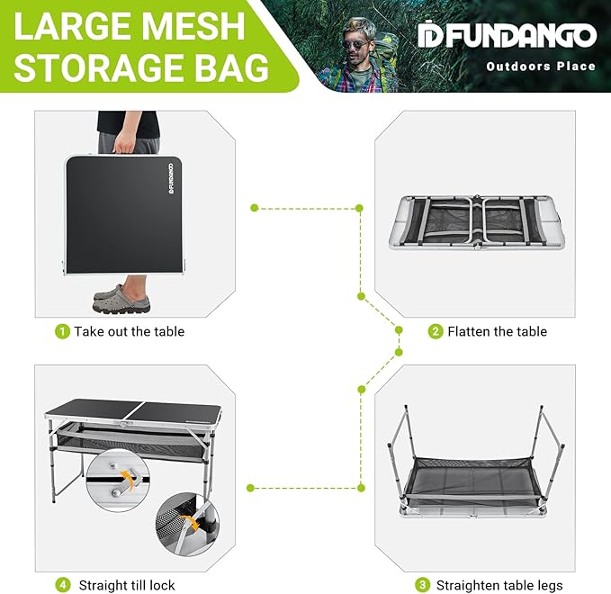 FUNDANGO Small Folding Table, Portable Lightweight Picnic Foldable Card Tables with Carry Handle for Outdoor Hiking BBQ Beach Backyard