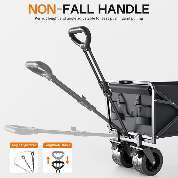 Collapsible Wagon Cart, Heavy Duty Folding Wagon with 430lbs,（with Table Top,with Tailgate）,All Terrain Large Wheel Beach,Camping Sports Garden Beach Grocery