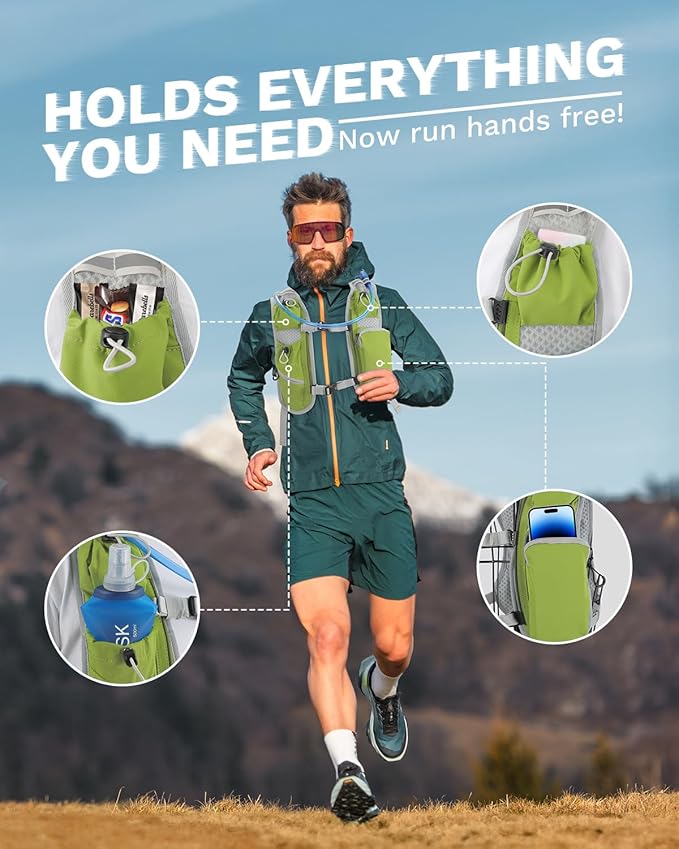 Running Vest for Women and Men, Hydration Backpack for Runners, Trail, Hiking, Biking and Walking, with Front Phone Holder, Adjustable Chest and Waist Strap