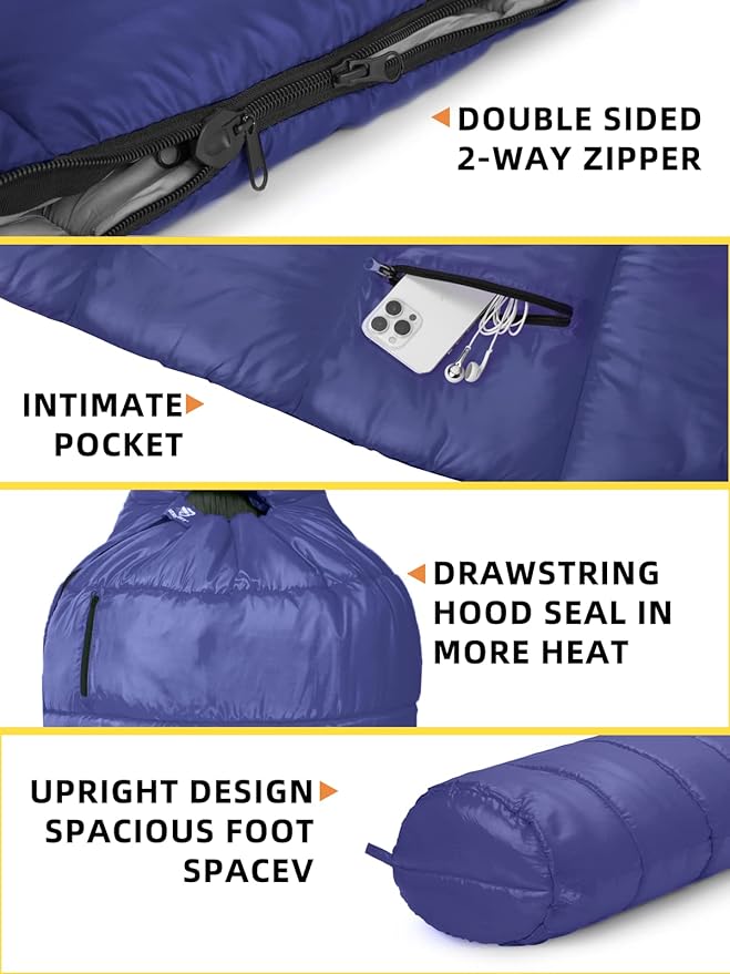 Bessport Mummy Sleeping Bag | 15-45 ℉ Extreme 3-4 Season Sleeping Bag for Adults Cold Weather– Warm and Washable, for Hiking Traveling & Outdoor Activities