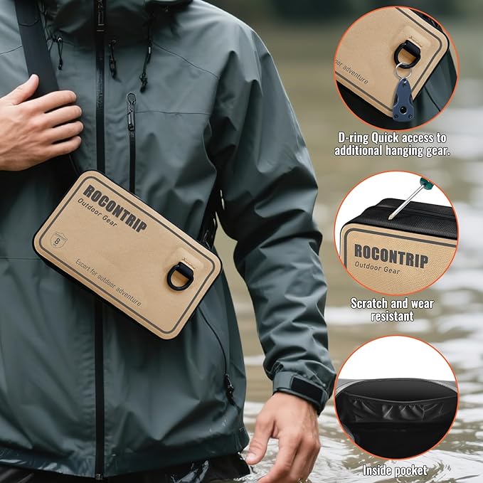 ROCONTRIP 100% Waterproof Dry Bag, Dry Waist Pack with Airtight Zipper Adjustable Strap Sling Bag Lightweight Crossbody Dry Bag for Kayaking Snorkelling and Swimming