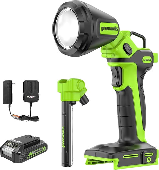 Greenworks 24V 2-in-1 Work Light, Dual Function, (2) Interchangeable Light Heads, 650 Lumen LED, 2.0Ah Battery and Compact Charger Included