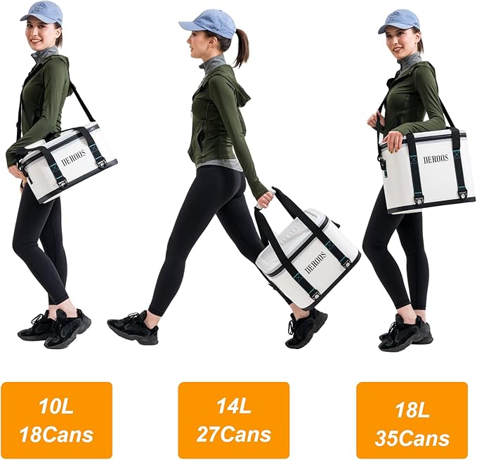 DEROOS 18/27/35Cans 72-Hours Soft Cooler Bag Leak-Proof Soft Pack Cooler Bag Waterproof Insulated Soft Sided Cooler for Hiking, Camping, Sports, Picnics, Sea Fishing, Road Beach Trip