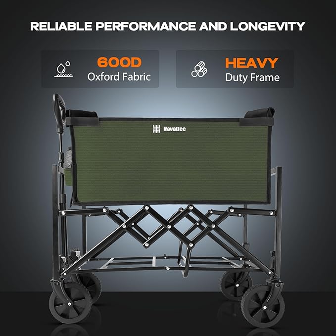 Navatiee Portable Foldable Collapsible Wagon with Wheels, 220lbs Weight Capacity Utility Grocery Shopping Cart, Lightweight Mini Folding Wagon for Outdoor, ArmyGreen