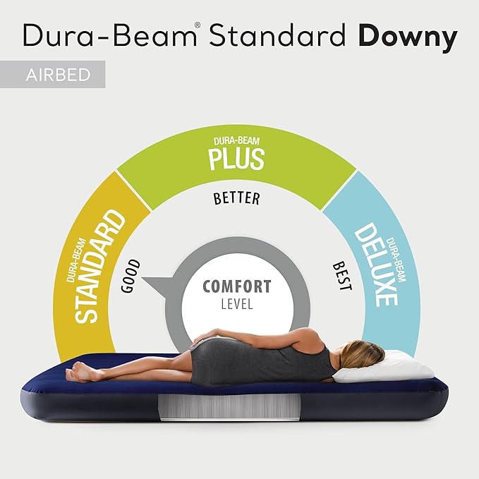 Intex 10 Inch Dura Beam Fiber Tech Vinyl Standard Downy Air Mattress with Plush Top and 2 in 1 Valve, Queen (Pump Not Included) (2 Pack)