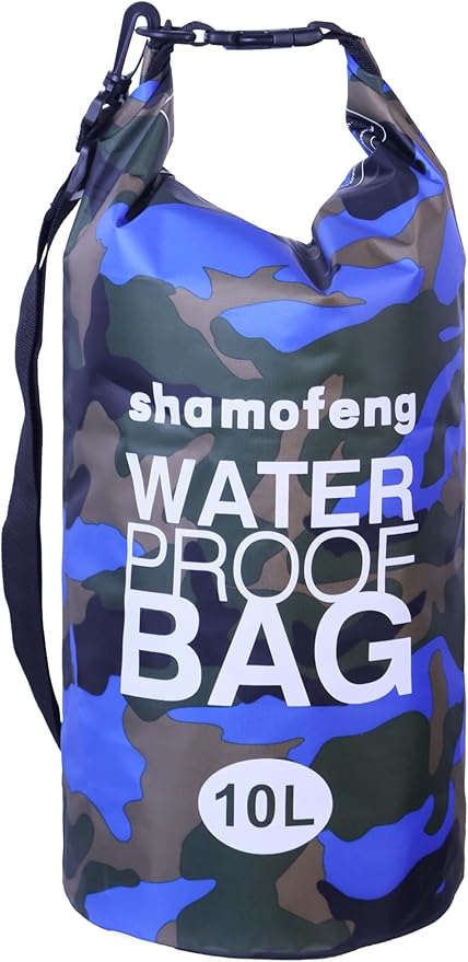 Waterproof Dry Bag Combo 5-30L Roll Top Dry Storage Bag Backpack for Kayaking Boating Beach Camping Travel Fishing, w/Phone Case & Collapsible Water Bottle & Sunglasses & Ear Band,Blue 10L
