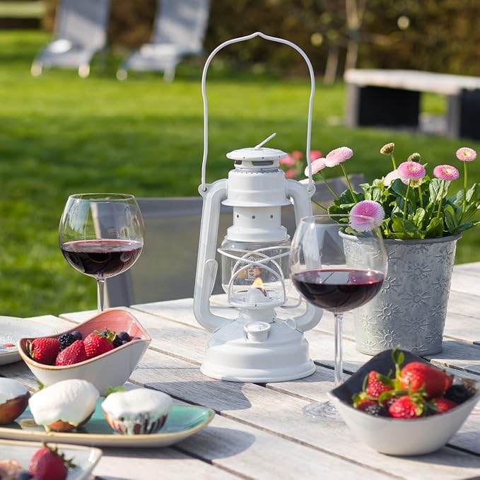 Outdoor Kerosene Fuel Lantern, German Made Weather Resistant Baby Special 276 Galvanized Hurricane Lamp for Camping or Patio, 10 Inches, White