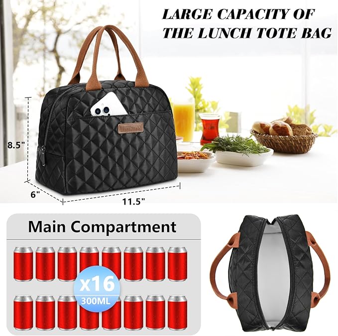 LOKASS Lunch Bag for Women/Men-Insulated Adults Lunch Box with Front Pocket- Small Cute Lunch Tote for Work-Reusable Cooler Bag for Office Picnic Beach or Travel