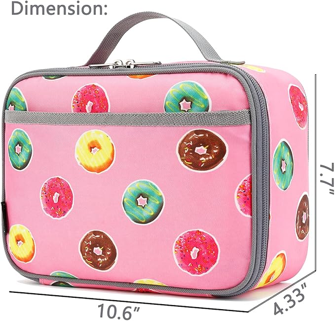 FlowFly Kids Lunch box Insulated Soft Bag Mini Cooler Back to School Thermal Meal Tote Kit for Girls, Boys, Doughnut