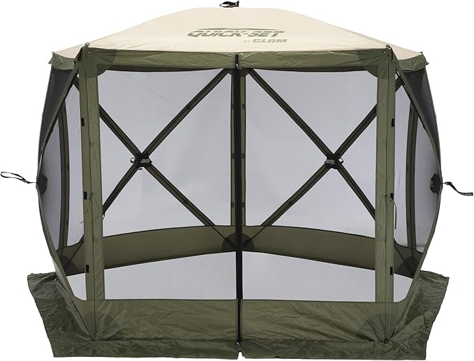 CLAM Pop Up Screen Tent, Outdoor Camping Gazebo Canopy, Venture, 9', Green/Tan