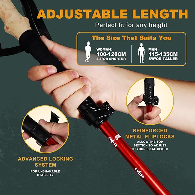 Trekking Poles for Hiking - Walking Sticks for Men, Women, Seniors, 2pc Collapsible Lightweight Aluminum Alloy Hiking Poles for Nordic Walking & Outdoor Adventures
