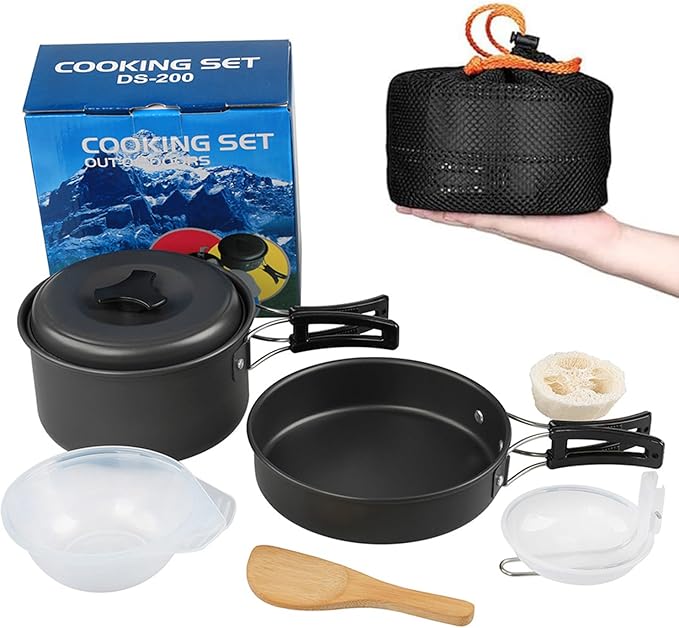 aiGear Camping Cookware Mess Kit, Non-Stick Camping Pan Pot Kettle, Lightweight Aluminum Camping Utensils, Collapsible Portable Camping Cooking Set for Outdoor Cooking Hiking Picnic