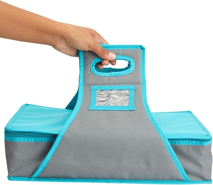 Juvale Thermal Insulated Casserole Carrier - Food Warmer Bag Container to Keep Food Hot for Lunch, Potluck Dish, Picnics, Pie, Transport (Teal and Gray, 16x10x4 in)