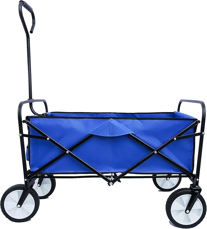 Collapsible Folding Wagon Garden Shopping Beach Cart,Heavy Duty Utility Buggy with Big Wheels,Adjustable Handle and Cup Holder,for Sand,Camping,Outdoor,40.55",Blue