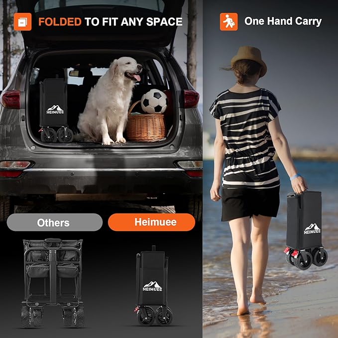 150L Wagon Cart Foldable, Heavy Duty Collapsible Utility Wagon with 220lbs Capacity, All-Terrain Beach Wheels, Portable Garden Cart for Camping, Sports, Outdoor, Shopping, Black