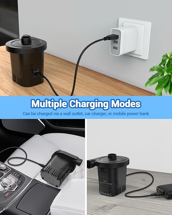 Dr.meter Air Pump for Inflatables, Rechargeable 4000mAh Battery Air Mattress Pump - Portable Quick-Fill Inflator Deflator for Outdoor Camping Inflatable Pool Float Boat Raft Yoga Ball Swim Ring Airbed