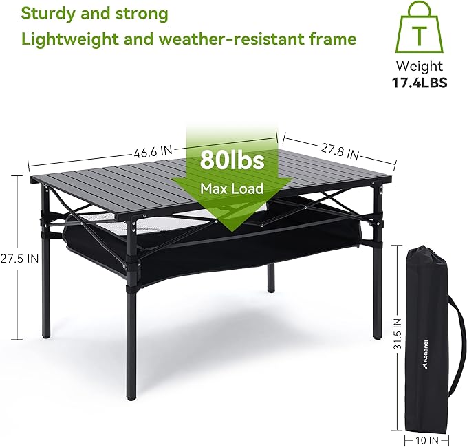ABSCONDO Camping Table, Portable Folding Camp Table, Camping Tables That Fold Up Lightweight, Aluminum Beach Table for Camping Hiking Backpacking Outdoor Picnic (L)