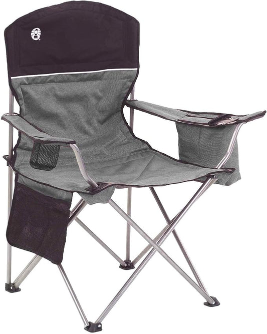Coleman Portable Quad Camping Chair with 4-Can Cooler, Cushioned Seat & Back with Side Pockets & Cup Holder, Carry Bag Included