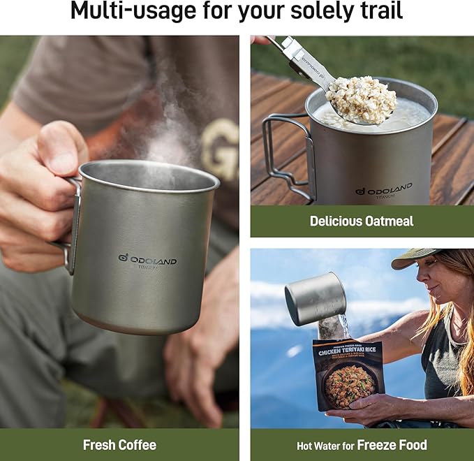 Odoland Titanium Camping Cookware 420ML & 750ML Titanium Pot with Lid and Spork Lightweight Camping Pot for Backpacking Hiking Traveling and Picnic