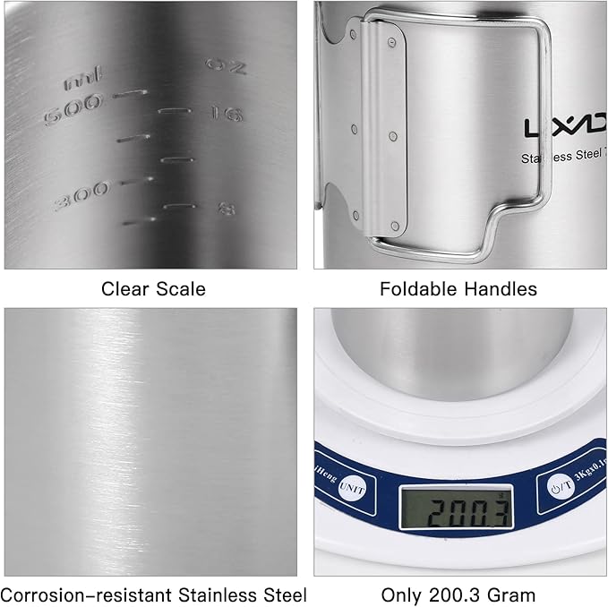 LIXADA Camping Cup Pot,750ml Stainless Steel Water Cup Mug with Foldable Handles and Lid for Outdoor Camping Hiking Backpacking