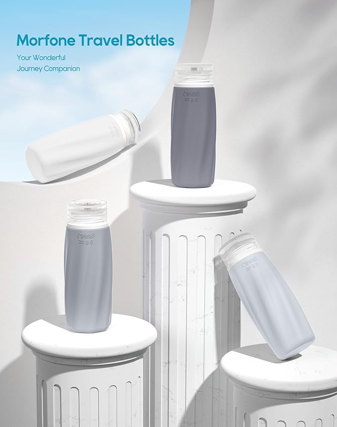 Morfone Travel Bottles for Toiletries, 3oz Tsa Approved Travel Size Containers Leak Proof Squeezable Travel Accessories Refillable for Shampoo Conditioner Lotion Liquids(White Grey)