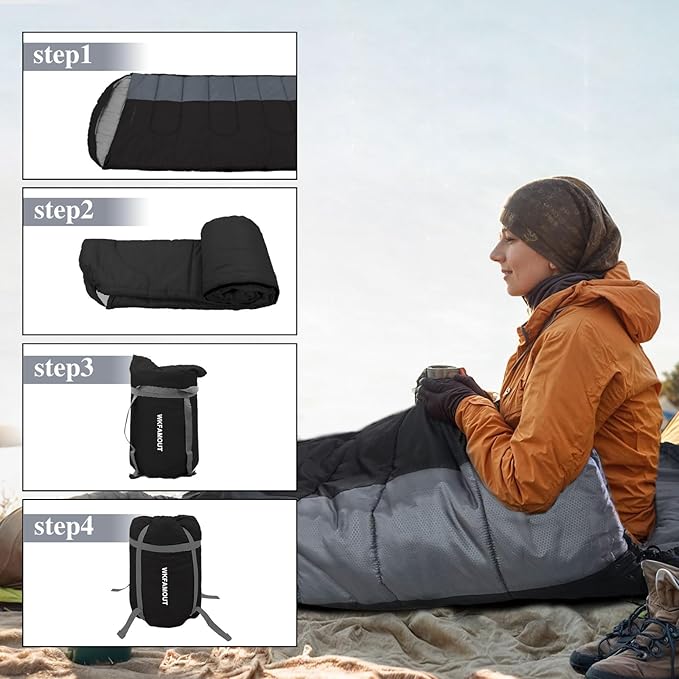 XL 10 Degree Sleeping Bags Waterproof for Adults 350GSM Machine Washable with Compression Sack for 3-4 Season Camping Outdoor