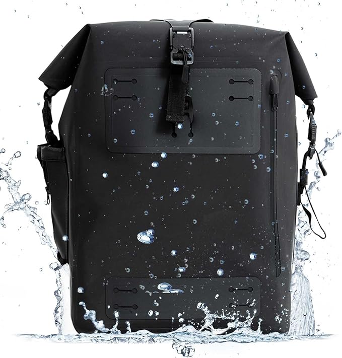 Black Waterproof Backpack 25L - 600D TPU Durable IPX8 Large Dry Bag for Kayaking, Hiking Backpack With Roll-Top Closure, Floating Waterproof Dry Backpack for Travel Outdoors, Hiking, Fishing
