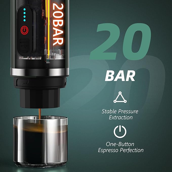 Hobsir Portable Electric Espresso Maker, Milk Frother Travel Coffee Machine for Camping, Car Coffee Maker with Frothing Base, USB-C, 3in1 Capsule, Portable Small Espresso Coffe Machine, Green